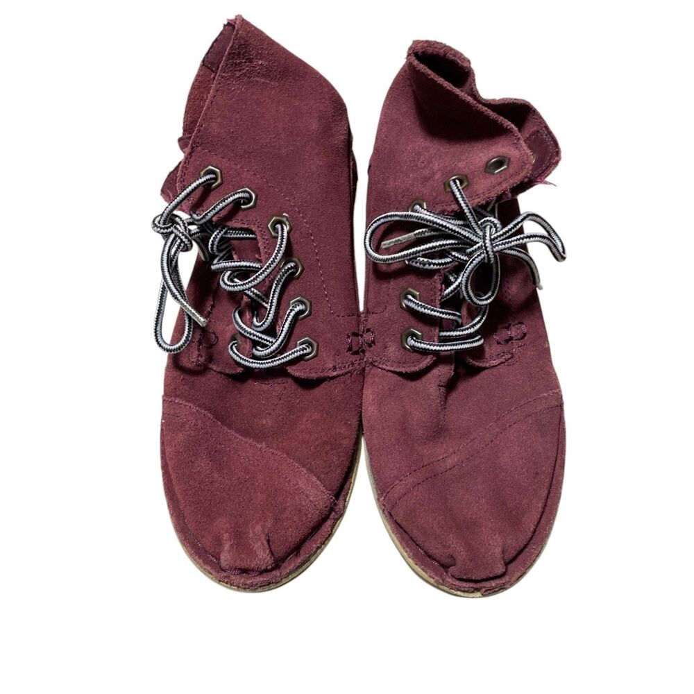 Toms 6.5 Womens Burgundy Maroon High Top Lace Up Suede Boots (slight wear)